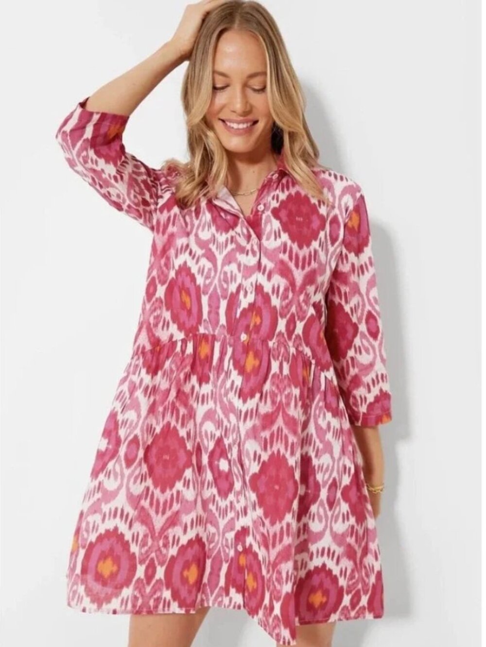 Ro's Garden Magenta June Deauville Pink Ikat Dress